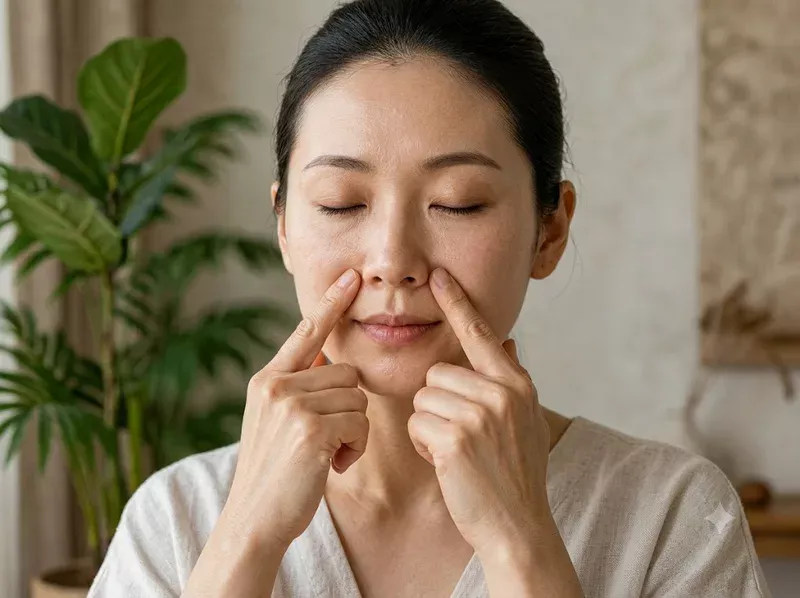 Bấm nhẹ huyệt Nghinh hương hai bên cánh mũi để thư giãn
