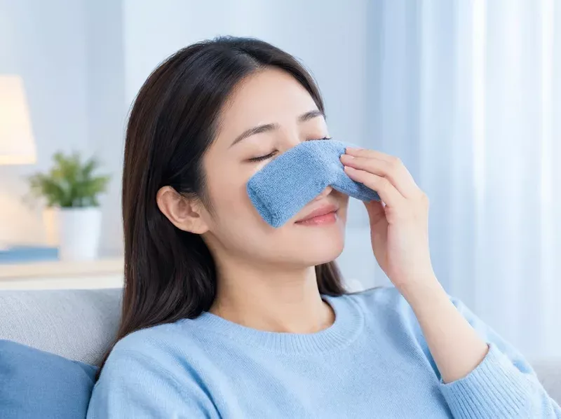 Chườm ấm vùng mũi và xoang giúp giảm cảm giác căng tức