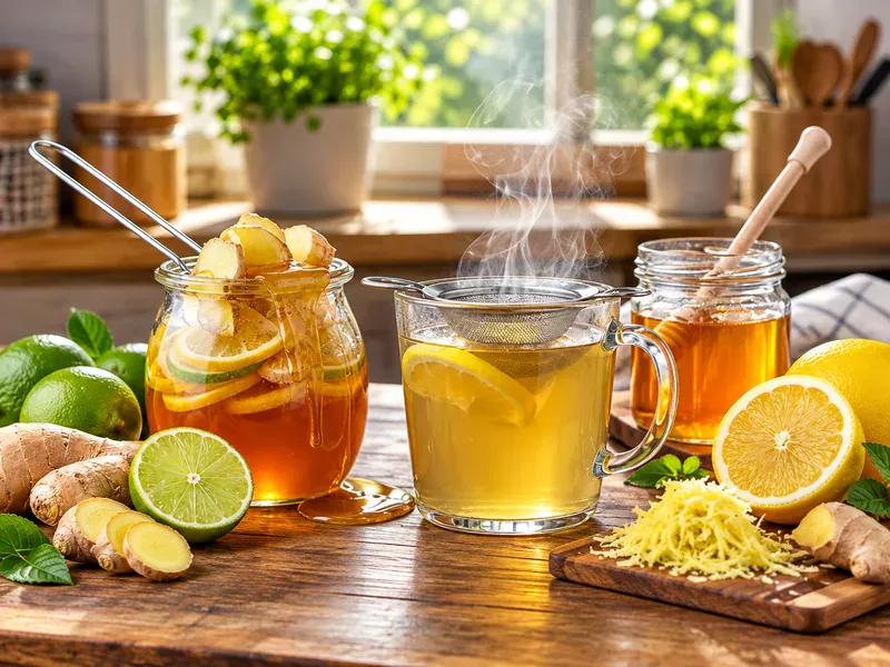 Nước ấm và trà gừng mật ong giúp cơ thể dễ chịu khi cảm lạnh